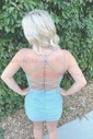 Light Blue Tight Jersey Ruched Homecoming Dresses