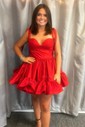 Pink Skater Taffeta Sweetheart Ruffle Homecoming Dresses