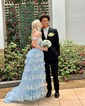 Black Ball Gown Sweetheart Sequin Tiered Prom Dresses