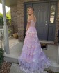 Black Ball Gown Sweetheart Sequin Tiered Prom Dresses
