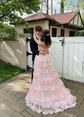 Ball Gown/Princess Sweetheart Tulle Sweep Train Prom Dresses With Appliques Lace