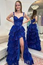 Black Ball Gown Sweetheart Sequin Tiered Prom Dresses