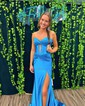 Mermaid Strapless Satin Cut Out Prom Dresses With Ruched