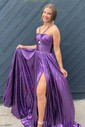 A-line Halter Metallic Floor-length Prom Dresses With Ruched