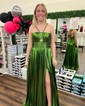 Sparkly A-line Halter Metallic Prom Dresses With Ruched