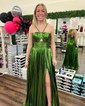 A-line Halter Metallic Floor-length Prom Dresses With Ruched