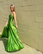 A-line Halter Metallic Floor-length Prom Dresses With Ruched