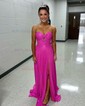 A-line Sweetheart Chiffon Sweep Train Prom Dresses With Split Front