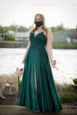 A-line V-neck Satin Prom Dresses With Appliques