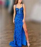 Sheath/Column Sweep Train V-neck Tulle Split Front Prom Dresses