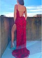 Sheath/Column V-neck Sparkly Sequin Prom Dresses