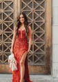 Sheath/Column V-neck Sparkly Sequin Prom Dresses