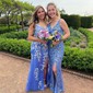 Sheath/Column V-neck Tulle Prom Dresses With Appliques
