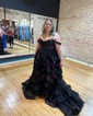 Black Ball Gown Sweetheart Sequin Tiered Prom Dresses