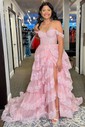 Ball Gown/Princess Sweetheart Tulle Sweep Train Prom Dresses With Appliques Lace