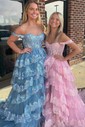 Ball Gown/Princess Sweetheart Tulle Sweep Train Prom Dresses With Appliques Lace