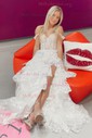 Ball Gown/Princess Sweetheart Tulle Sweep Train Prom Dresses With Appliques Lace