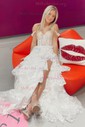 Black Ball Gown Sweetheart Sequin Tiered Prom Dresses