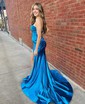Trumpet/Mermaid Sweetheart Silk-like Satin Sweep Train Prom Dresses With Ruched