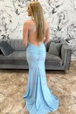 Trumpet/Mermaid Square Neckline Stretch Crepe Sweep Train Beading Prom Dresses