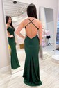 Trumpet/Mermaid Square Neckline Stretch Crepe Sweep Train Beading Prom Dresses