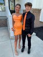 Unique Orange Fitted Satin Cowl Neck Homecoming Dresses