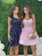 Corset Dark Navy Skater One Shoulder Tiered Homecoming Dresses