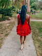 Corset Burgundy Off-The-Shoulder Tiered Homecoming Dresses
