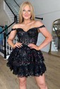 Corset Burgundy Off-The-Shoulder Tiered Homecoming Dresses
