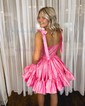 Pink Skater Taffeta Sweetheart Ruffle Homecoming Dresses