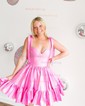 Pink Skater Taffeta Sweetheart Ruffle Homecoming Dresses
