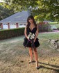 Glitter Black Skater Tiered Ruched Homecoming Dresses