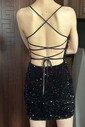 Modest Black Bodycon Square Neck Sequin Homecoming Dresses