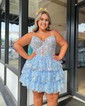 Corset Sky Blue Skater Glitter Tulle Tiered Homecoming Dresses