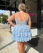Corset Sky Blue Skater Glitter Tulle Tiered Homecoming Dresses