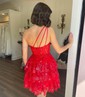 Corset Dark Navy Skater One Shoulder Tiered Homecoming Dresses