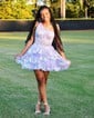 One Shoulder Corset Sequin Tiered Ruffle Homecoming Dresses