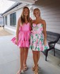 Pink Skater Taffeta Sweetheart Ruffle Homecoming Dresses
