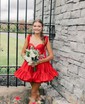 Pink Skater Taffeta Sweetheart Ruffle Homecoming Dresses