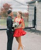 Pink Skater Taffeta Sweetheart Ruffle Homecoming Dresses