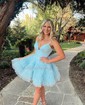 Puffy Skater Tulle Tiered Ruffle Homecoming Dresses