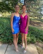 Corset Royal Blue Satin Tight Ruched Homecoming Dresses