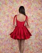 Pink Skater Taffeta Sweetheart Ruffle Homecoming Dresses