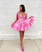 Pink Skater Taffeta Sweetheart Ruffle Homecoming Dresses