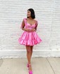 Pink Skater Taffeta Sweetheart Ruffle Homecoming Dresses