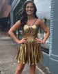 Unique Silver Skater Pleated Cut Out Homecoming Dresses