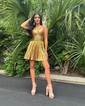 Unique Silver Skater Pleated Cut Out Homecoming Dresses