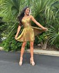 Unique Silver Skater Pleated Cut Out Homecoming Dresses