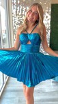 Unique Silver Skater Pleated Cut Out Homecoming Dresses