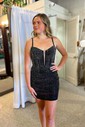 Corset Sky Blue Bodycon Jersey Beaded Homecoming Dresses